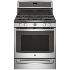 GE Profile 30" Gas Freestanding Dual-Fuel Convection Range with Warming Drawer Stainless Steel PC2B940SEJSS