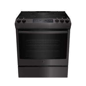GE 30" Electric Slide-In Front Control True Convection Range with Storage Drawer Black Stainless Steel - JCS840BMTS