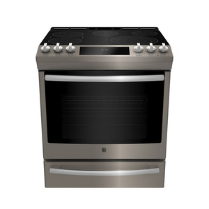 Cuisinière électrique encastrée GE Profile 30 po avec commandes à l'avant, tiroir de cuisson, ardoise - PCS940EM1ES