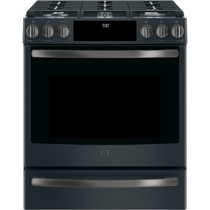 GE Profile 30" Gas Slide-In Front Control Convection Range with Storage Drawer Black Slate - PCGS930FELDS
