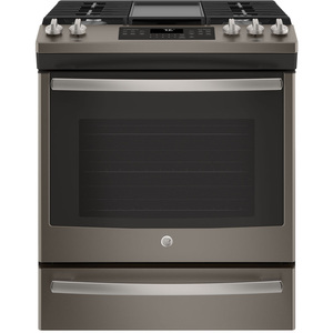 GE 30" Gas Slide-In Front Control Convection Range with Storage Drawer Slate JCGS760EELES