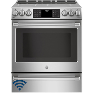 GE Café 30" Electric Slide-In Front Control Induction/Convection Range with Warming Drawer Stainless Steel CCHS985SELSS