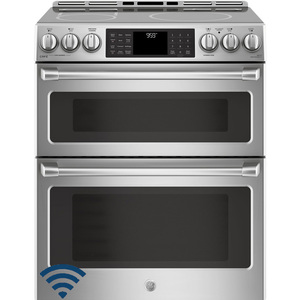 GE Café 30" Electric Slide-In Front Control Double Induction and Convection Oven Range Stainless Steel CCHS995SELSS